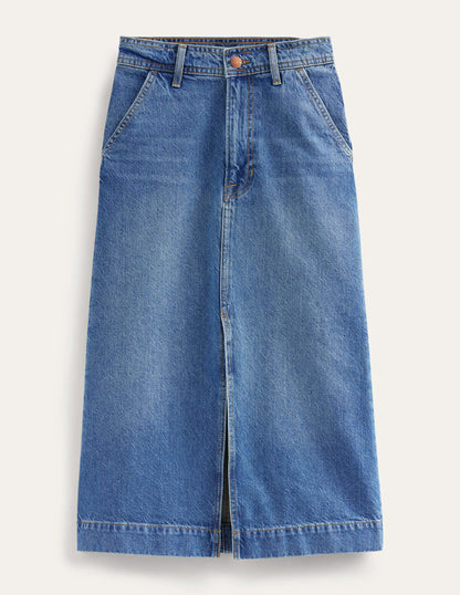 Straight Denim Midi Skirt-Groove Wash