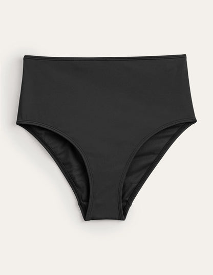 High Waisted Bikini Bottoms-Black Seersucker Texture