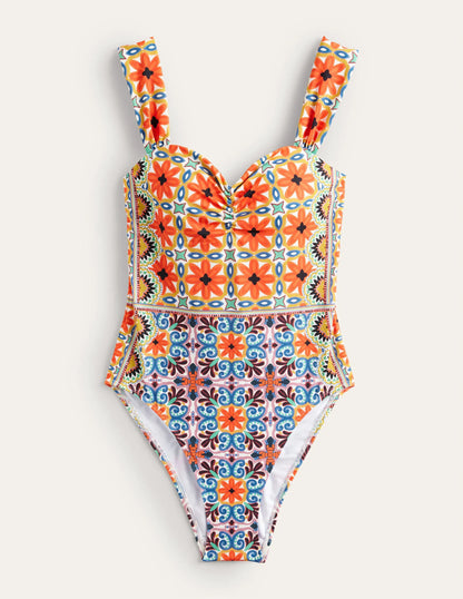 Pleated Sweetheart Swimsuit-Tigerlily, Tapestry Geo