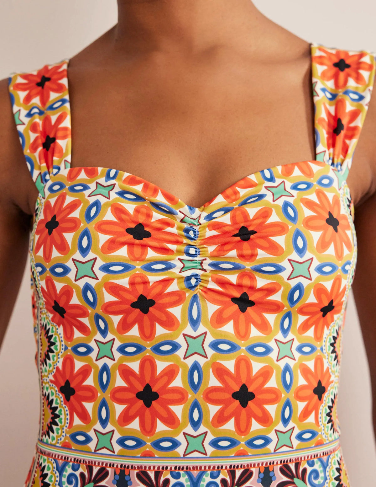 Pleated Sweetheart Swimsuit-Tigerlily, Tapestry Geo