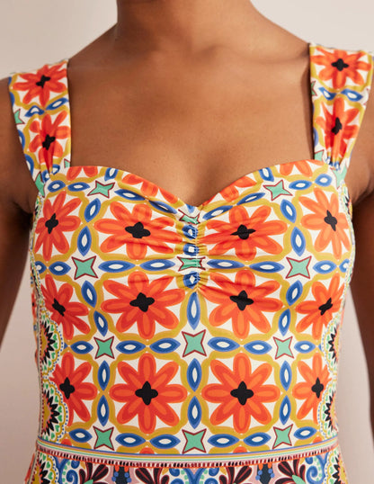 Pleated Sweetheart Swimsuit-Tigerlily, Tapestry Geo