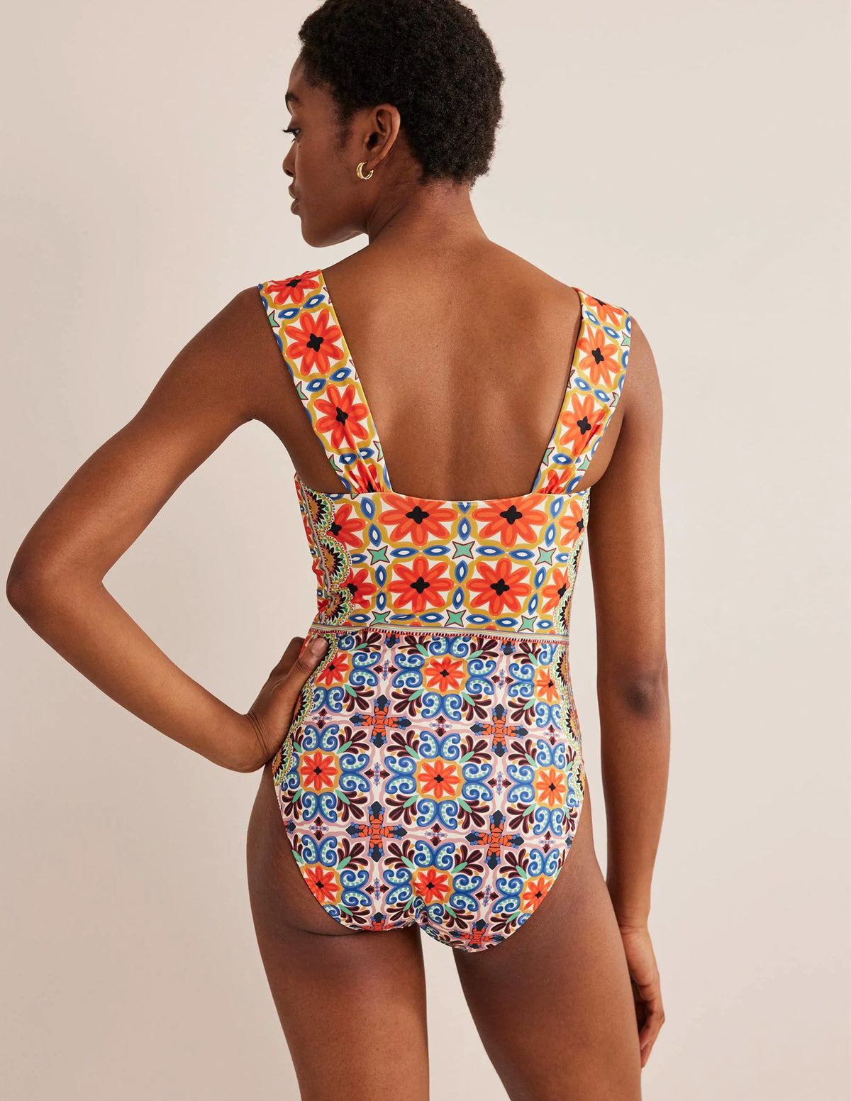 Pleated Sweetheart Swimsuit-Tigerlily, Tapestry Geo