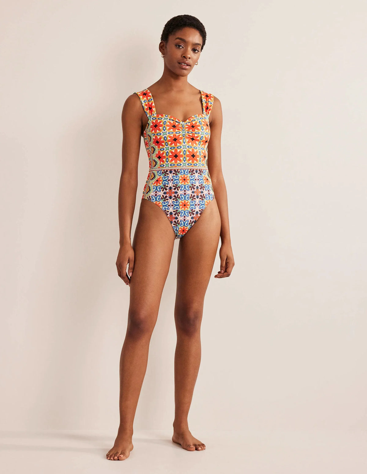 Pleated Sweetheart Swimsuit-Tigerlily, Tapestry Geo