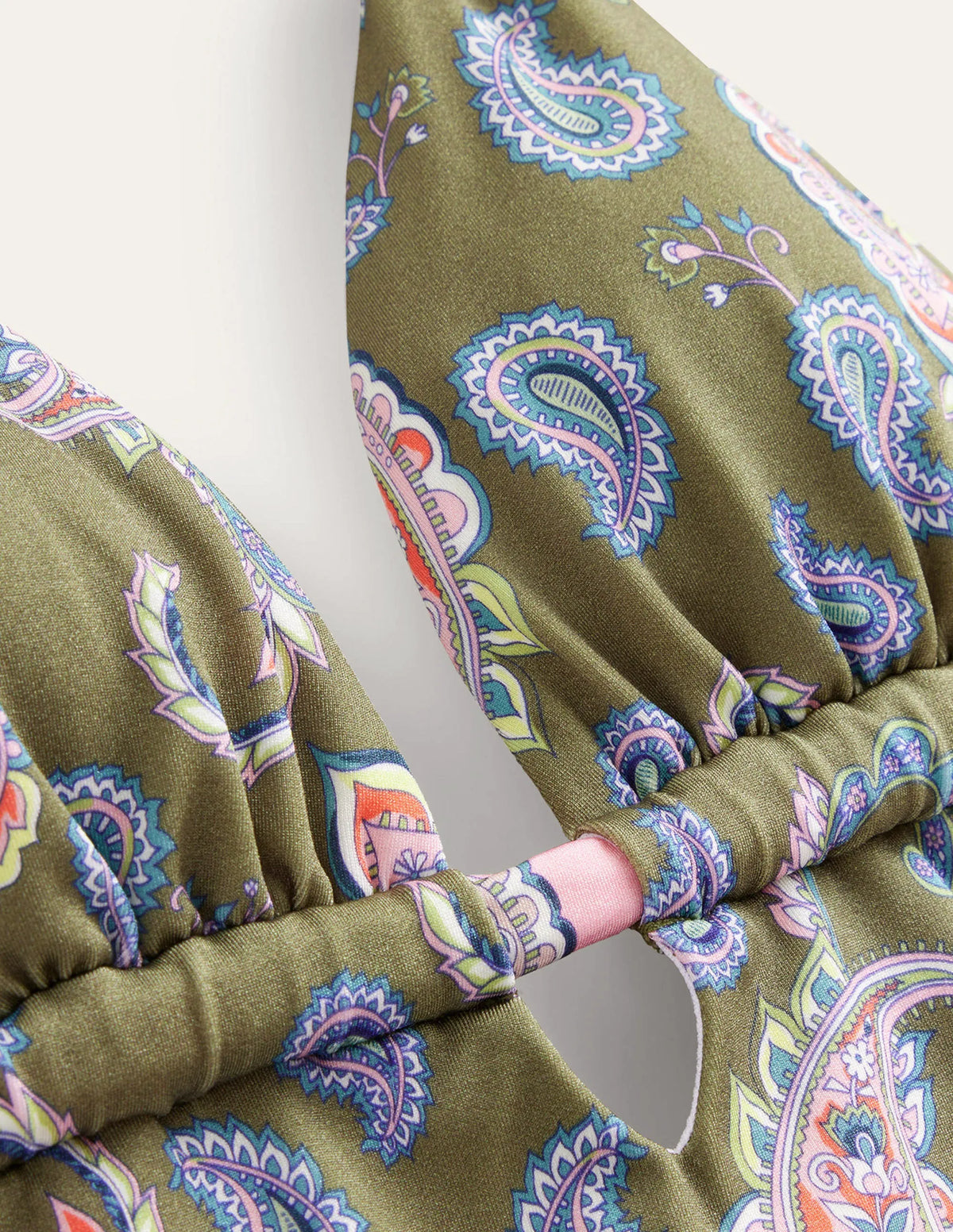 Beaded Gather Halter Swimsuit-Basil, Paisley Pome