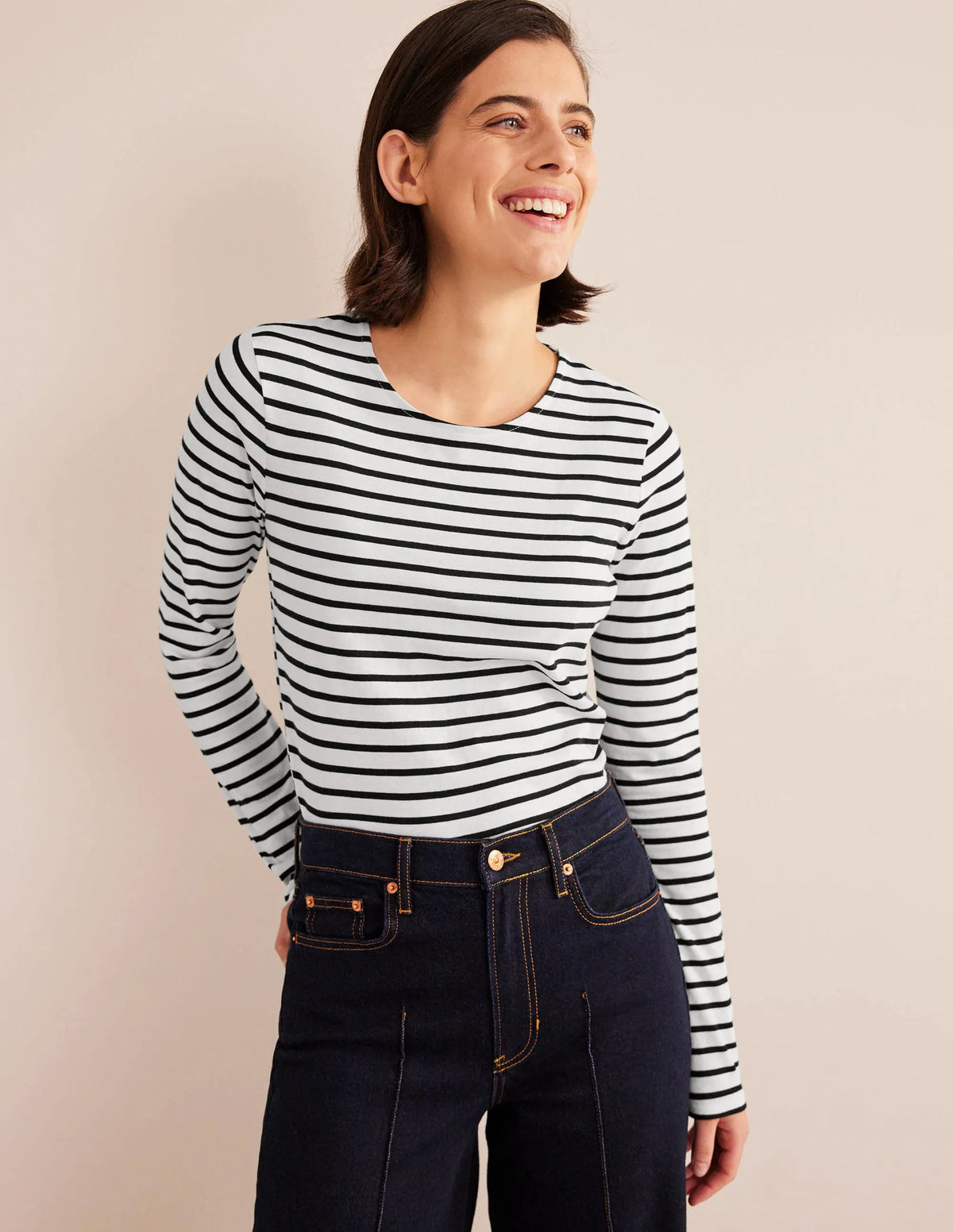 Bea Long Sleeve Breton-Ivory, Black