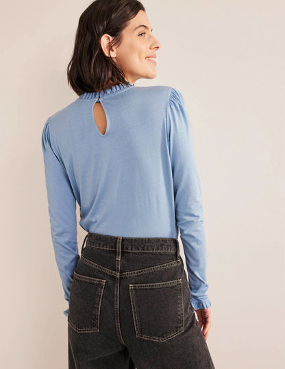 Supersoft Frill Detail Top-Delph Blue