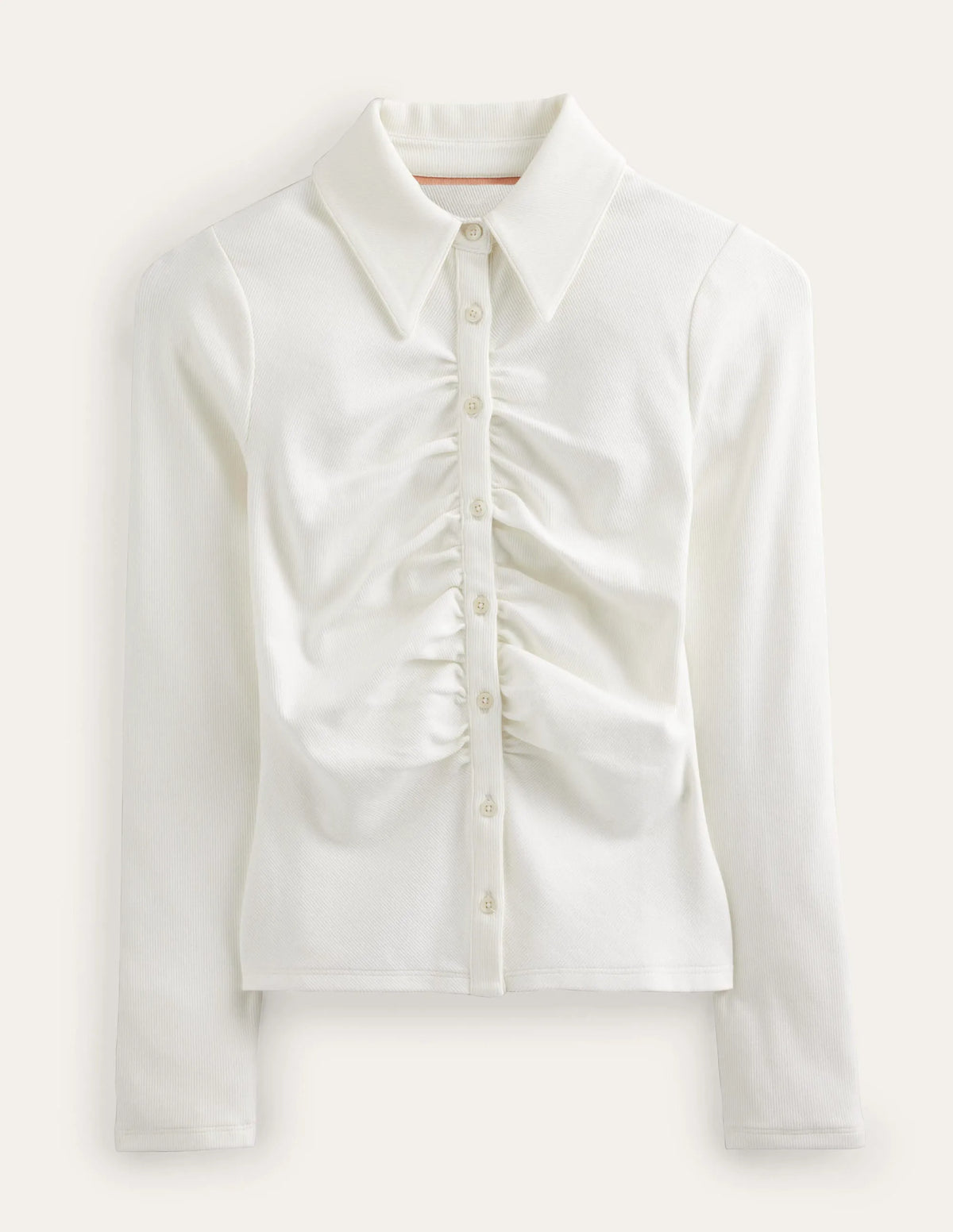 Ruched Front Jersey Shirt-Ivory