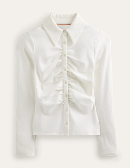 Ruched Front Jersey Shirt-Ivory