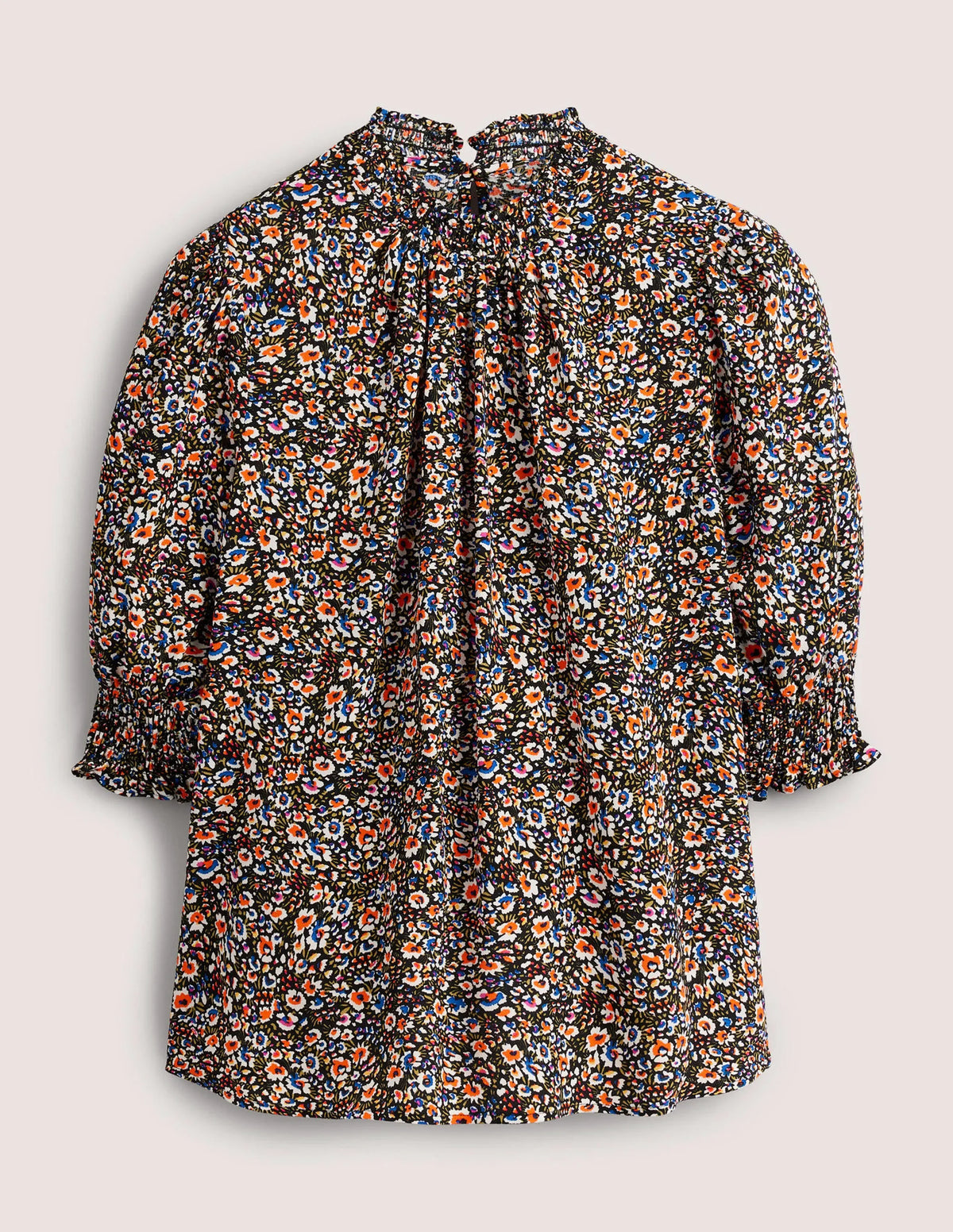Smocked Detail Printed Top-Multi, Eden Bloom