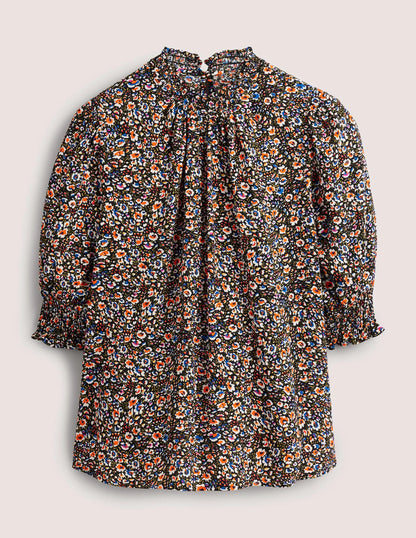 Smocked Detail Printed Top-Multi, Eden Bloom