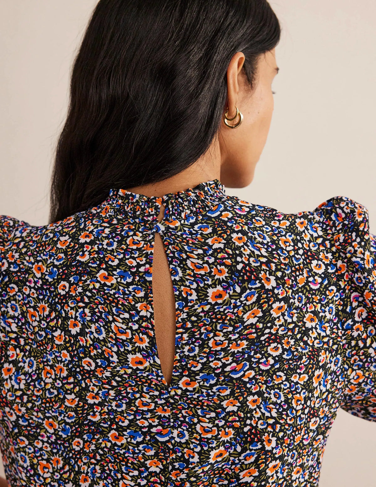 Smocked Detail Printed Top-Multi, Eden Bloom