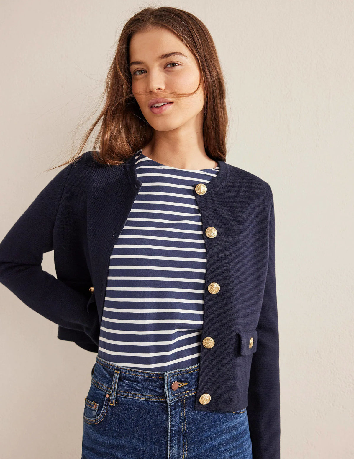 Bea Short Sleeve Breton-Navy, Ivory