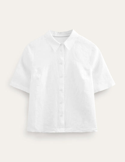Short Sleeve Linen Shirt-White