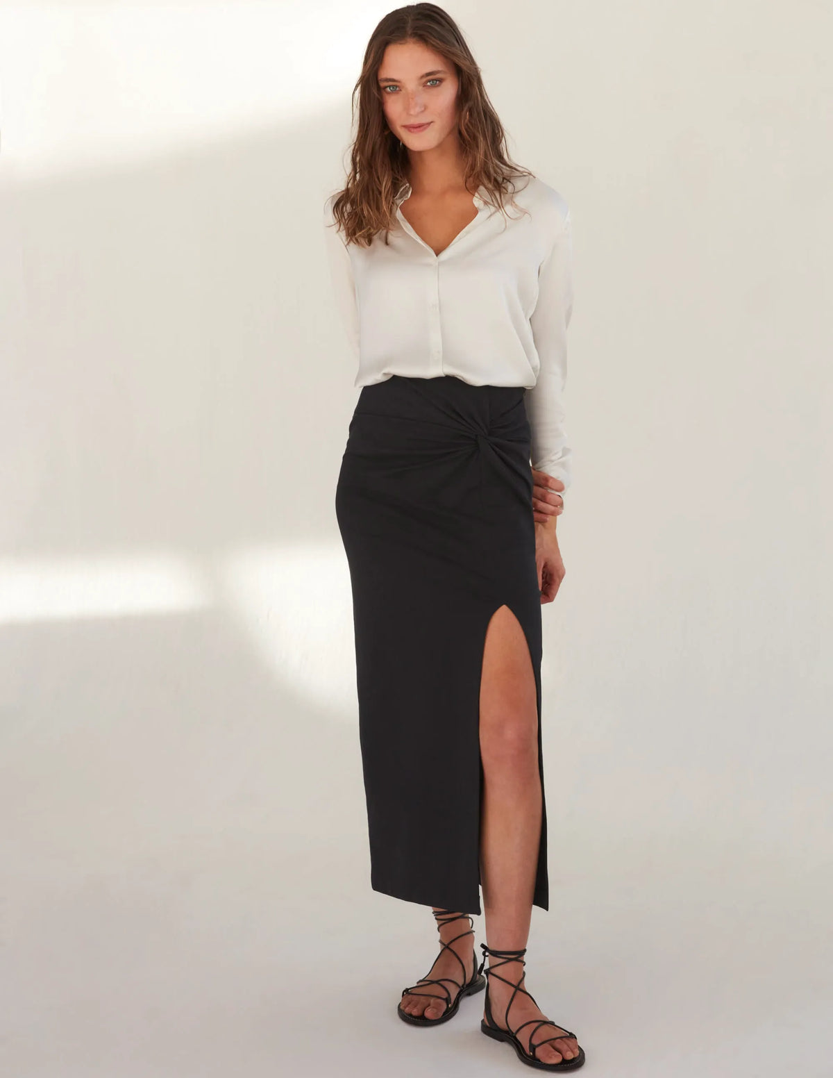 Relaxed Satin Shirt-Vaporous Grey