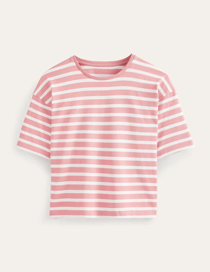 Heavyweight Breton T-Shirt-Rose Pink/Ivory Stripe