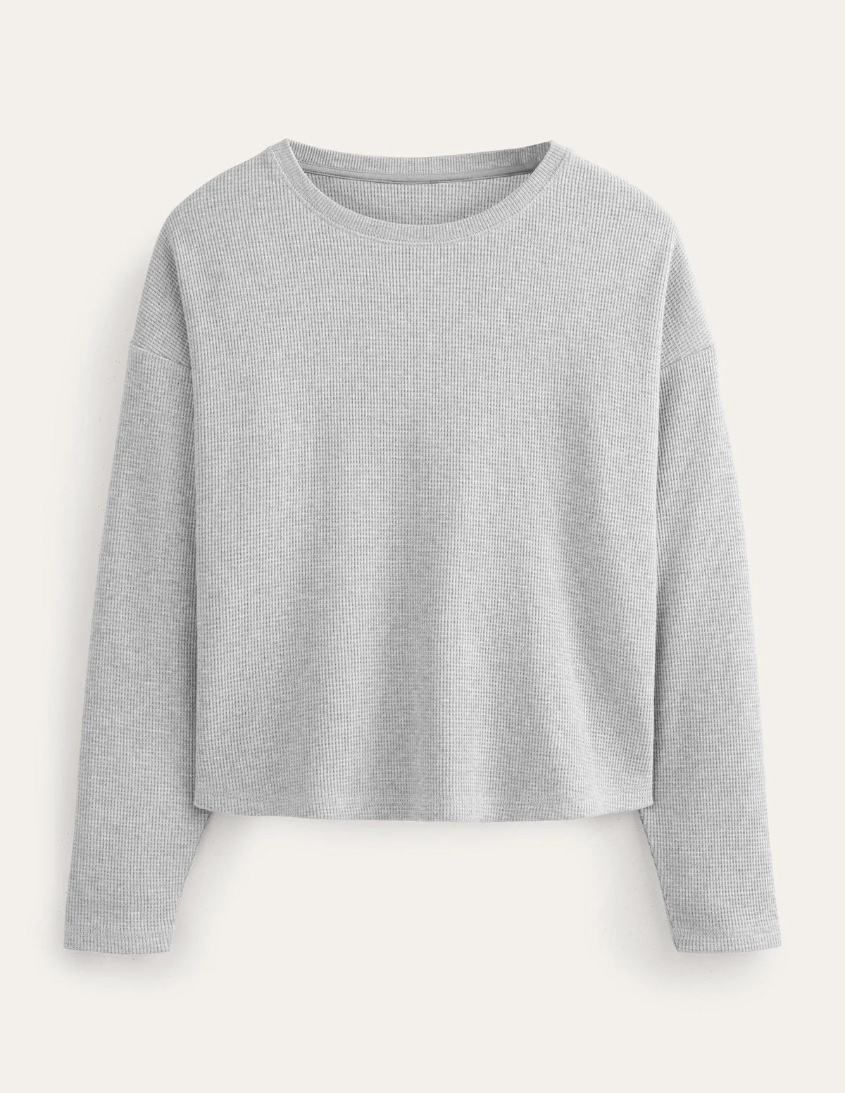 Textured Waffle Detail Top-Grey Marl