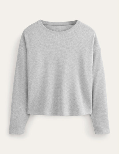 Textured Waffle Detail Top-Grey Marl