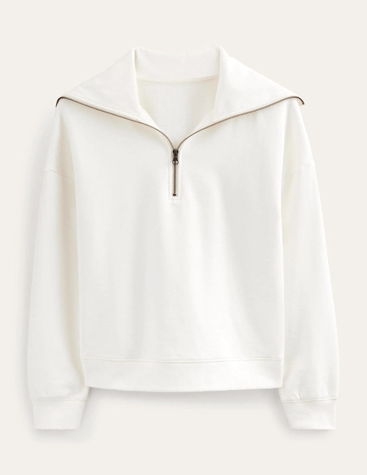 Funnel Neck Zip Sweatshirt-Ivory