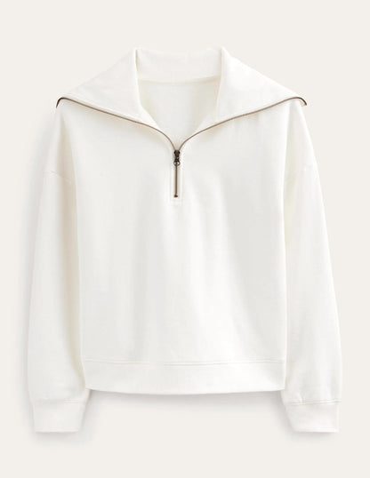 Funnel Neck Zip Sweatshirt-Ivory