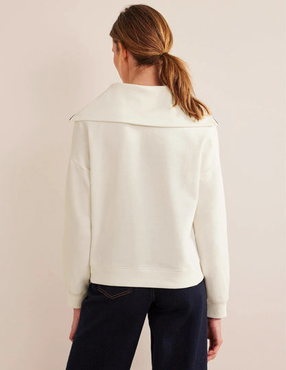 Funnel Neck Zip Sweatshirt-Ivory