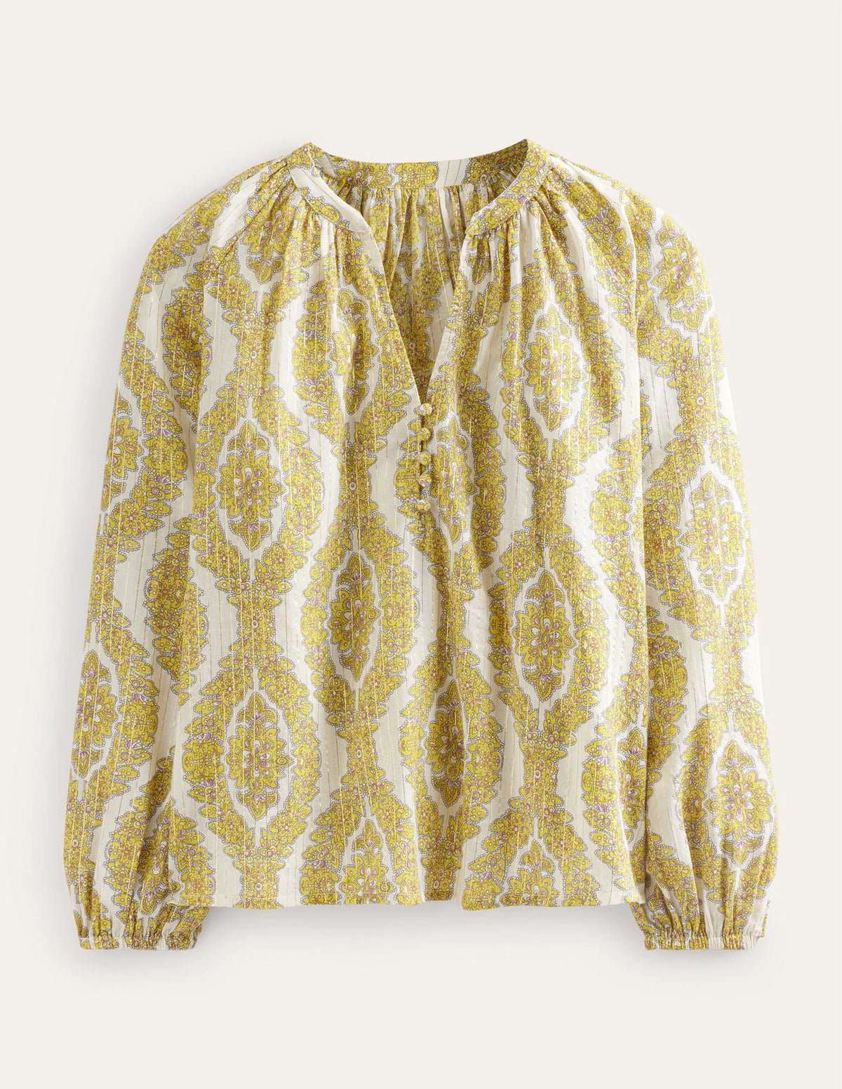 Printed Notch-Neck Sparkle Top-Pineapple, Botanic Wreath