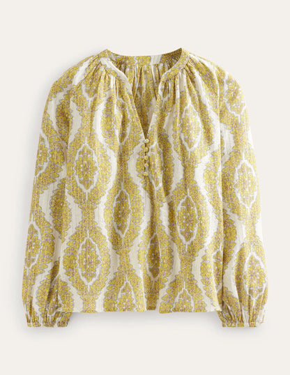 Printed Notch-Neck Sparkle Top-Pineapple, Botanic Wreath