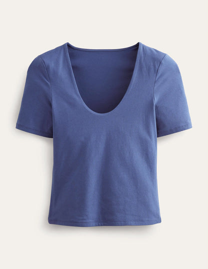 Double Layer Short Sleeve Top-True Navy