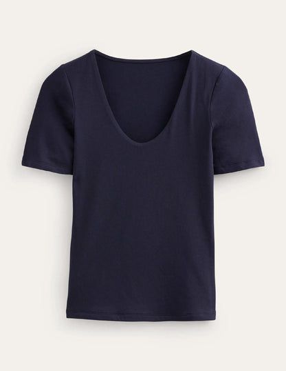 Double Layer Short Sleeve Top-Navy
