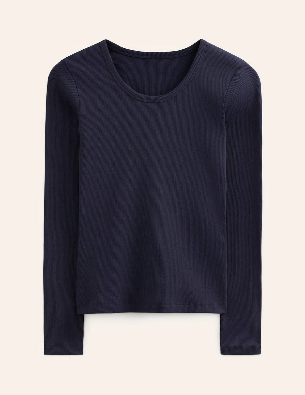 Cotton Rib Scoop Neck Top-Navy