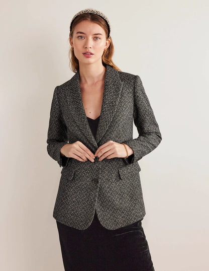 LONGLINE RELAXED BLAZER-Herringbone