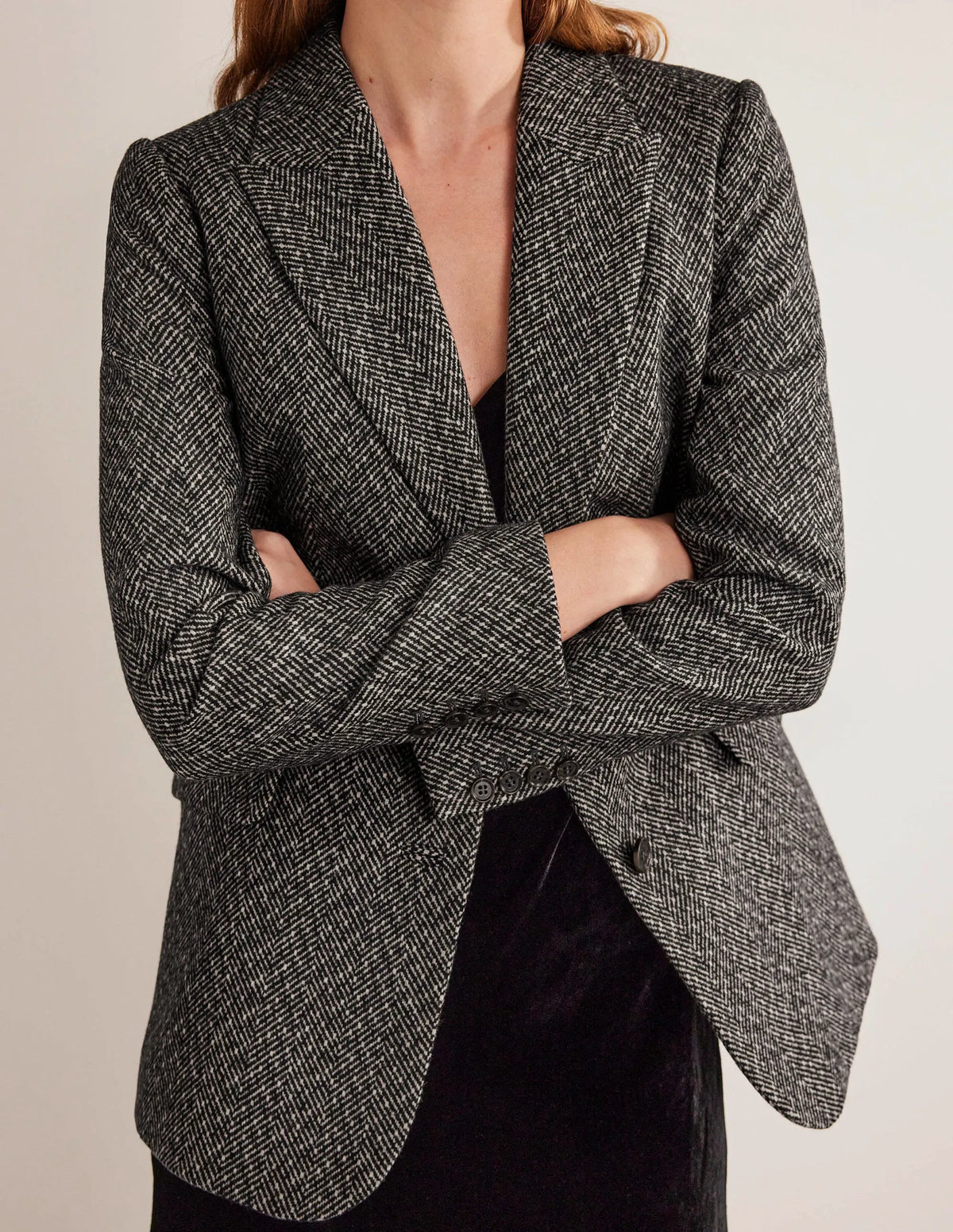 LONGLINE RELAXED BLAZER-Herringbone