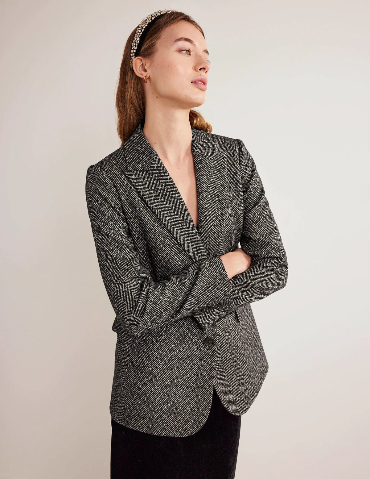 LONGLINE RELAXED BLAZER-Herringbone