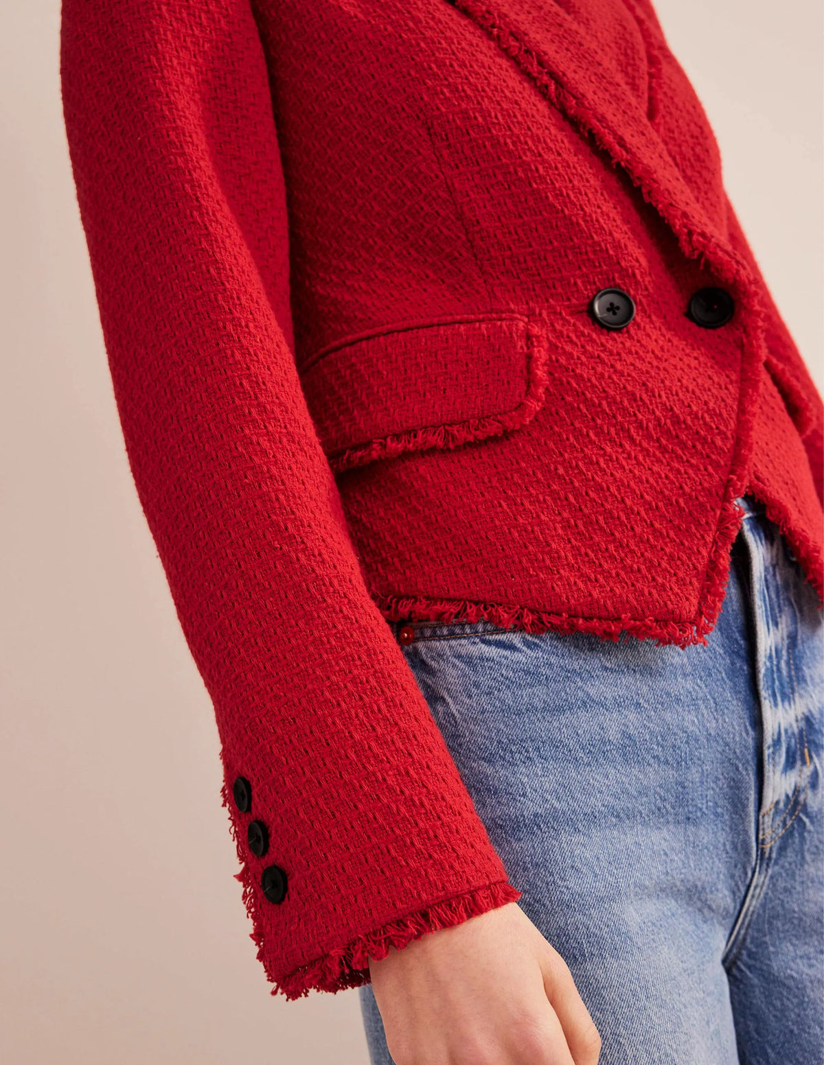 The York Cropped Cotton Blazer-Strawberry Tart