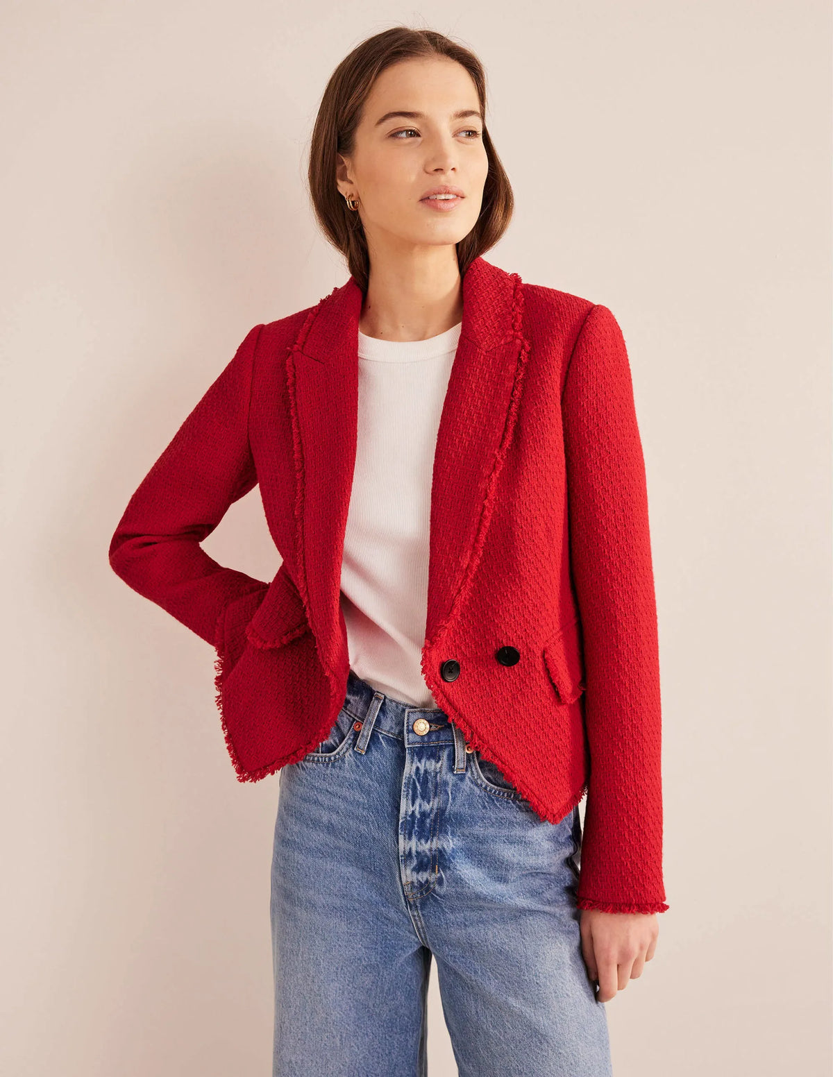 The York Cropped Cotton Blazer-Strawberry Tart