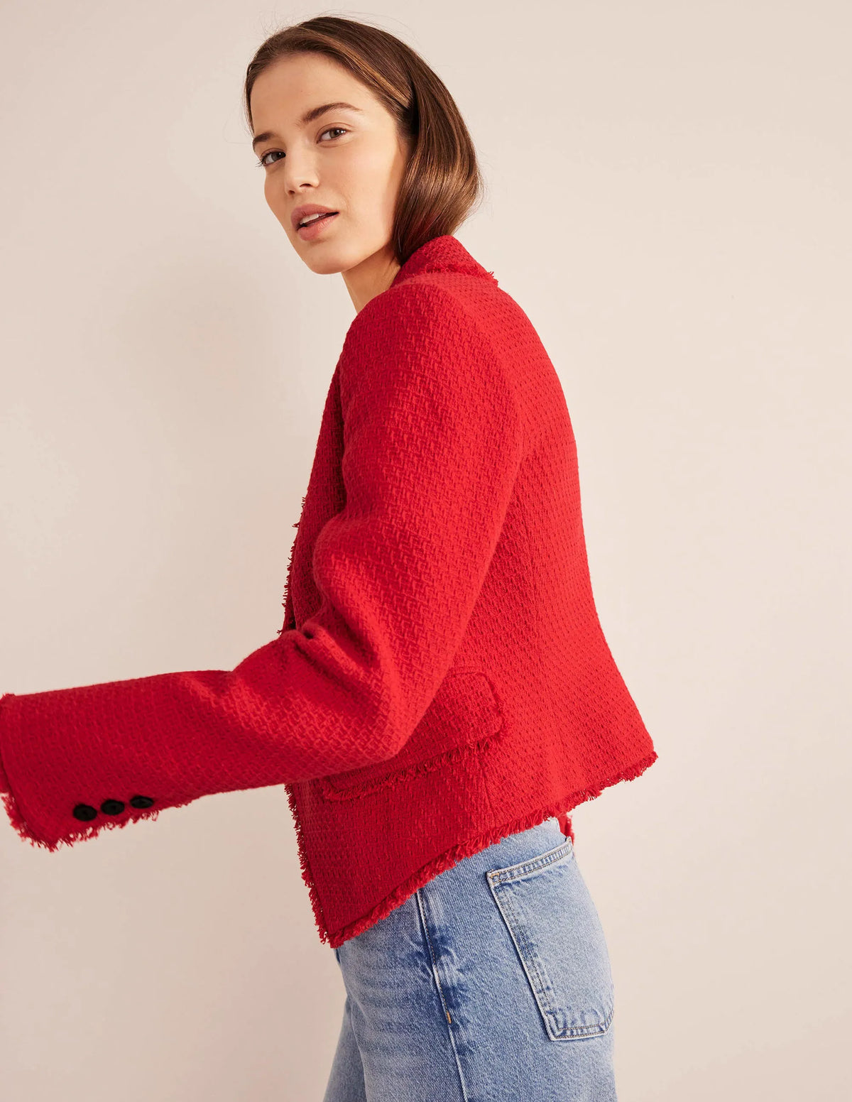 The York Cropped Cotton Blazer-Strawberry Tart
