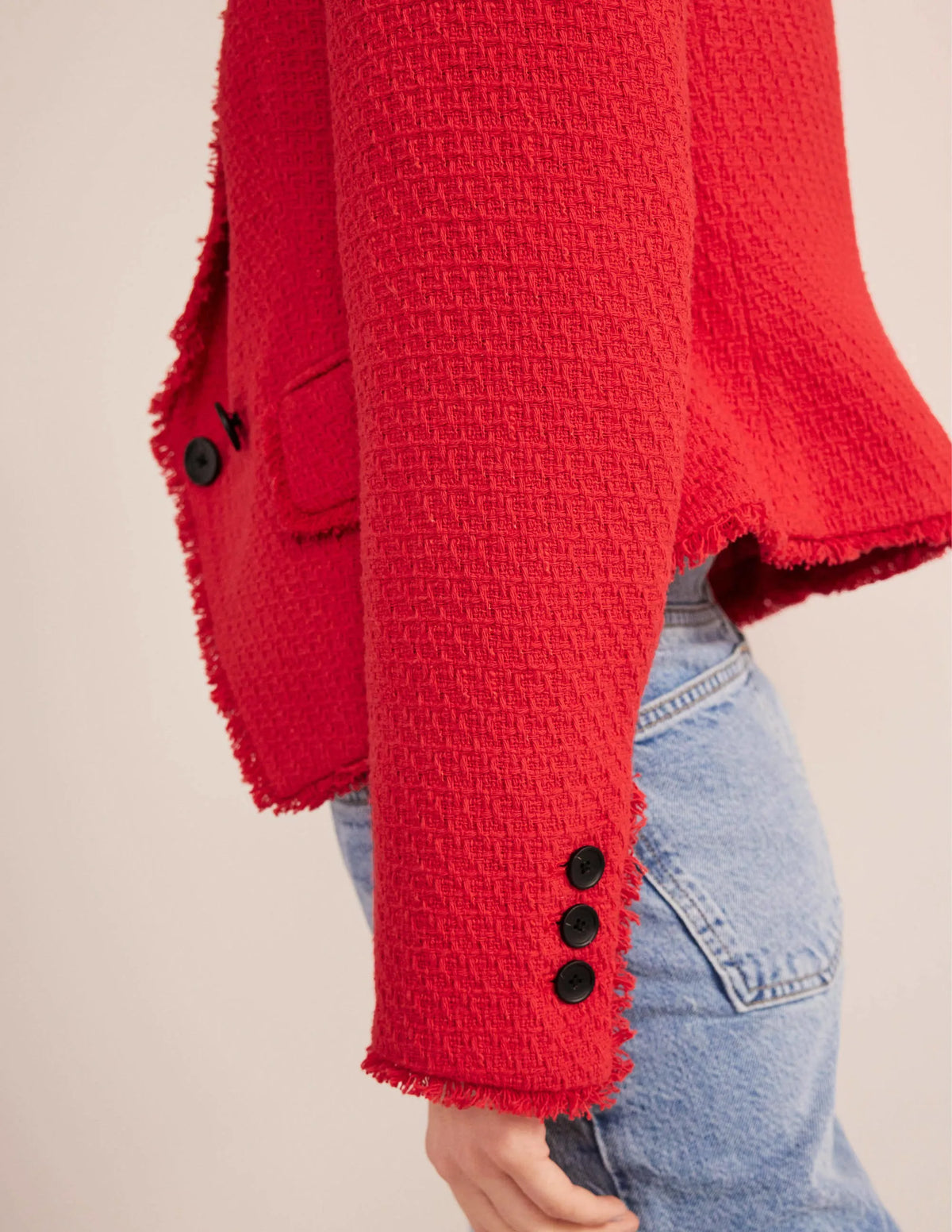 The York Cropped Cotton Blazer-Strawberry Tart