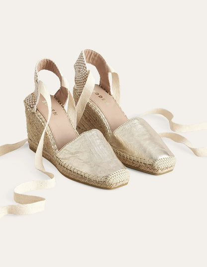 Esme Espadrille Wedges-Gold Metallic Leather