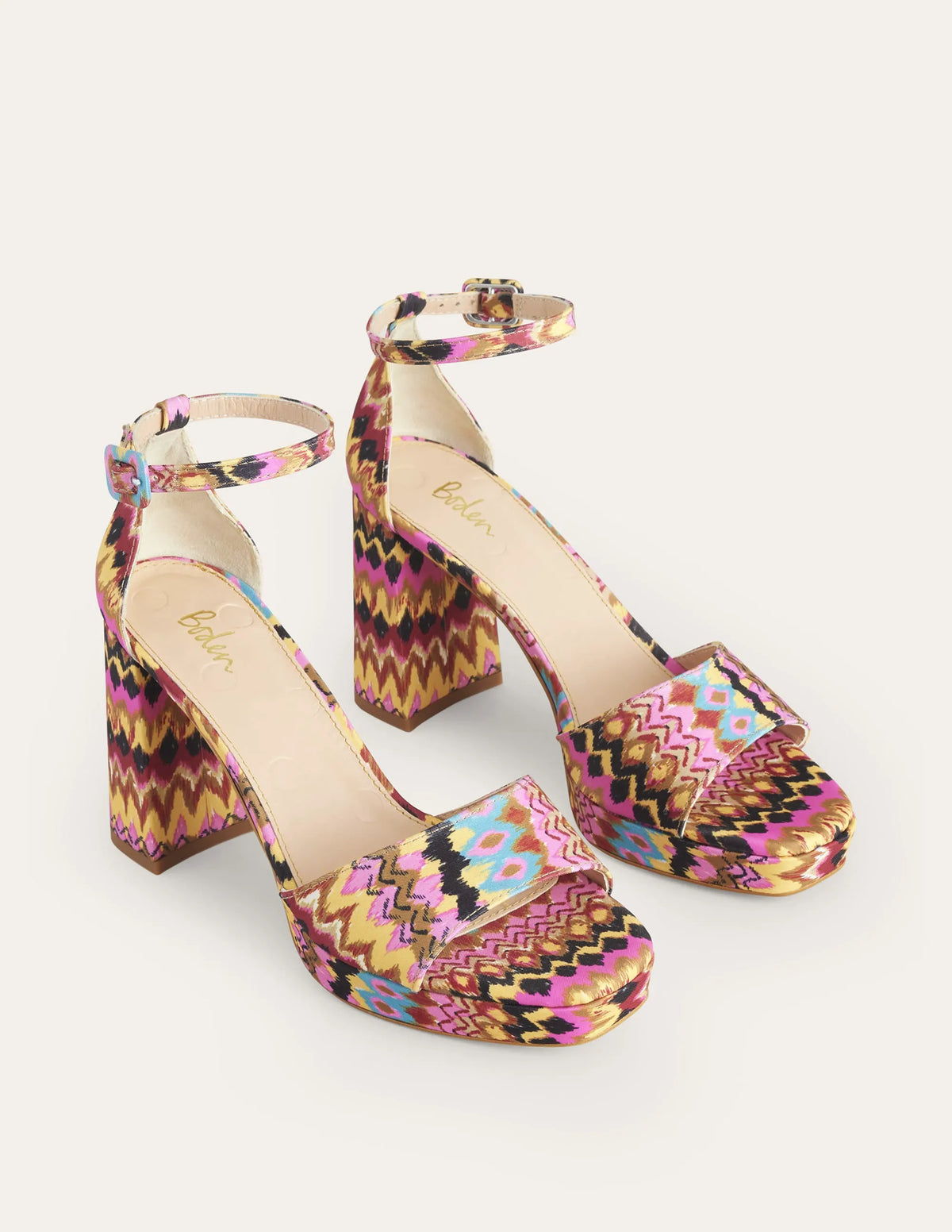 Heeled Platform Sandals-Multi, Textured Ikat