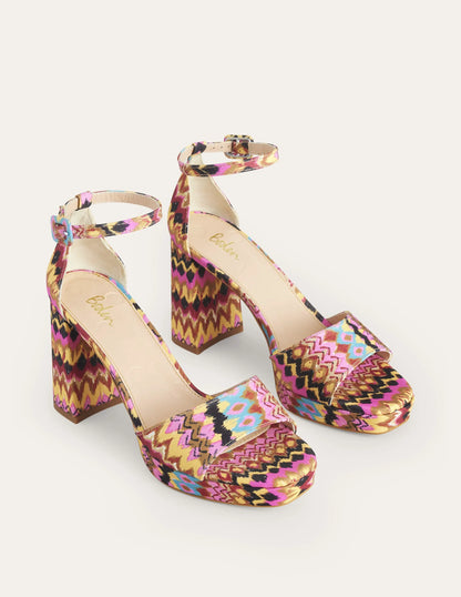 Heeled Platform Sandals-Multi, Textured Ikat