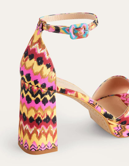 Heeled Platform Sandals-Multi, Textured Ikat