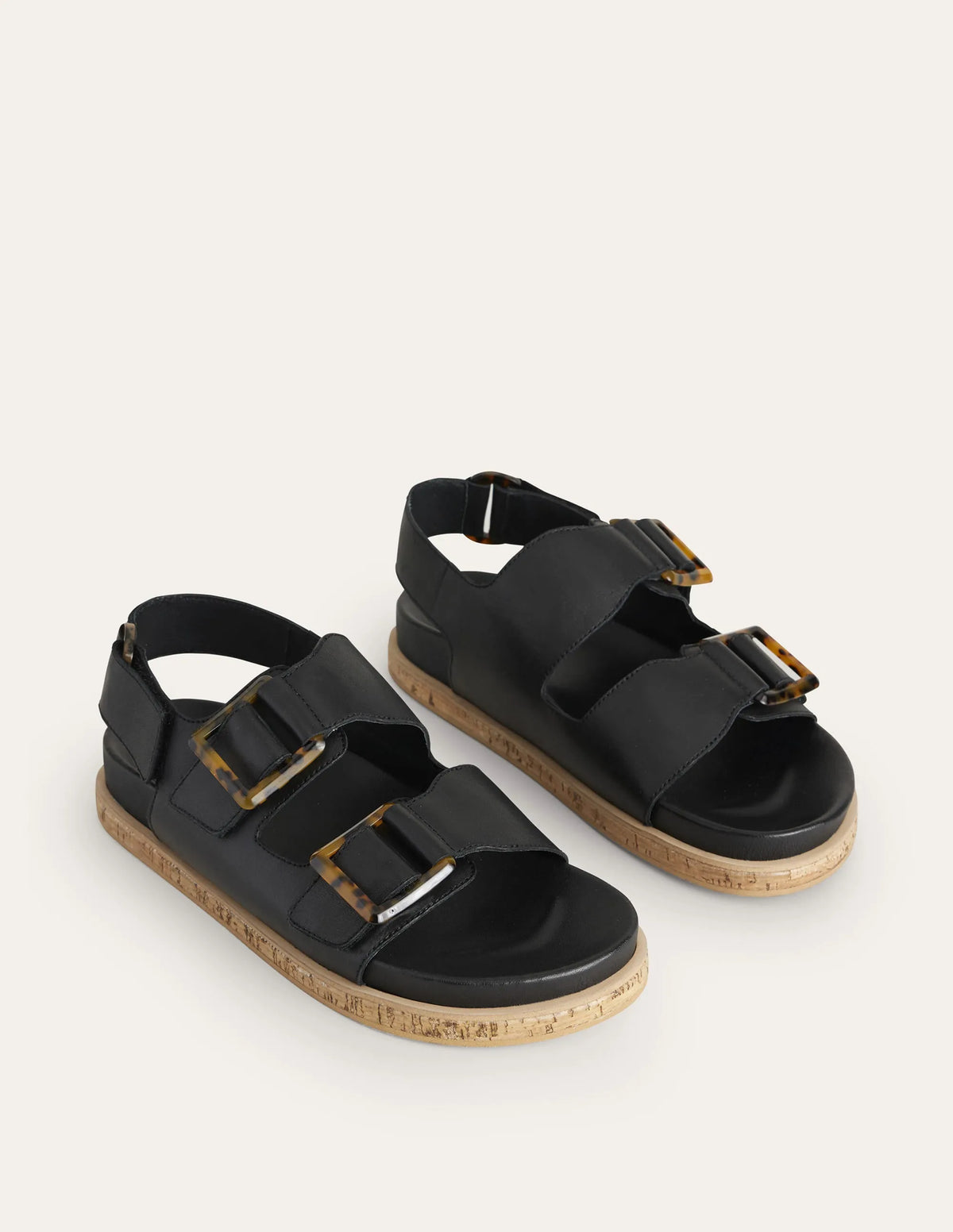 Chunky Flat Buckled Sandals-Black