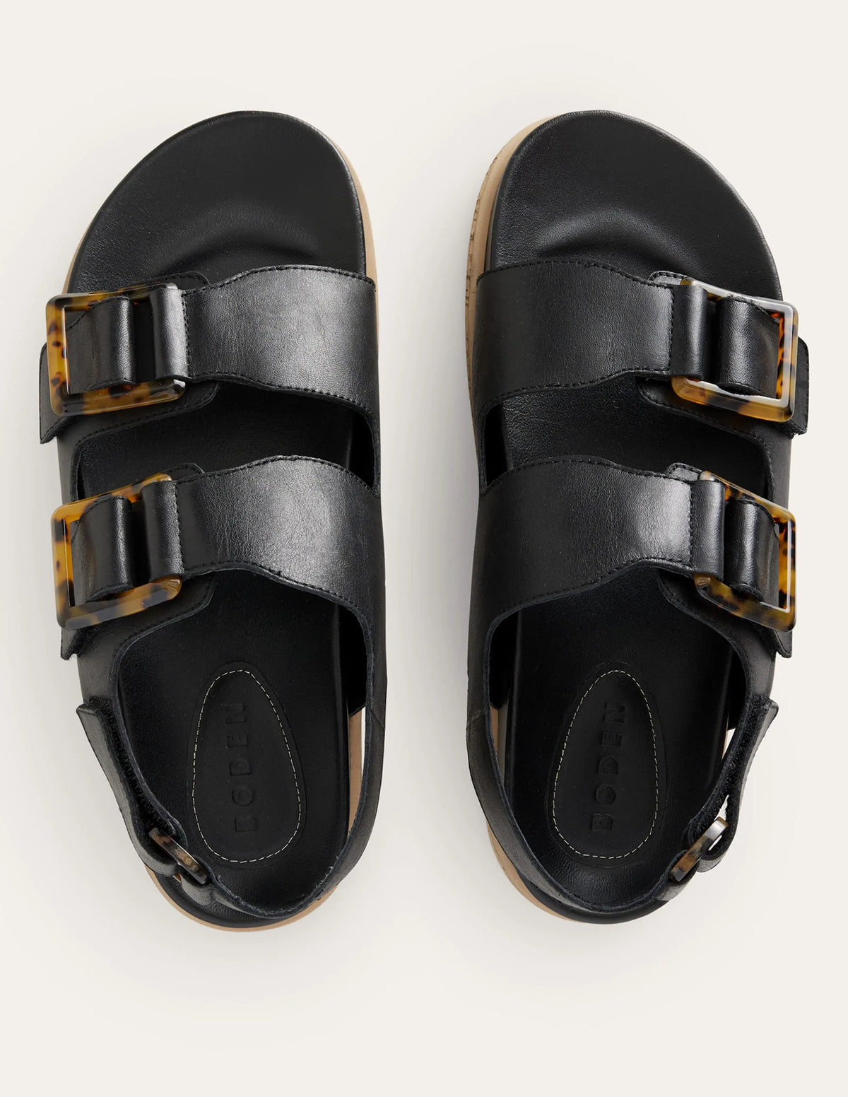 Chunky Flat Buckled Sandals-Black