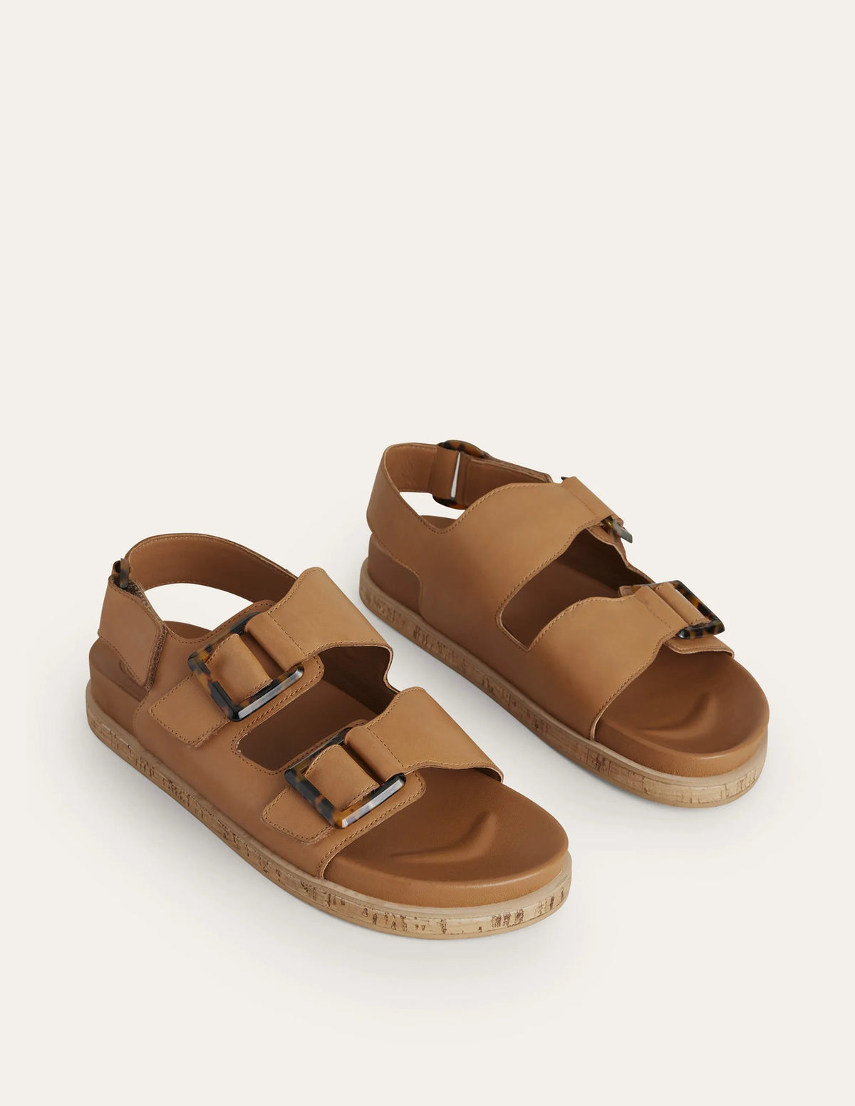 Chunky Flat Buckled Sandals-Golden Brown
