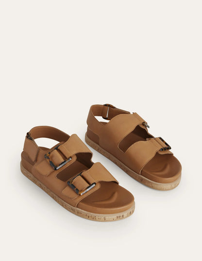 Chunky Flat Buckled Sandals-Golden Brown
