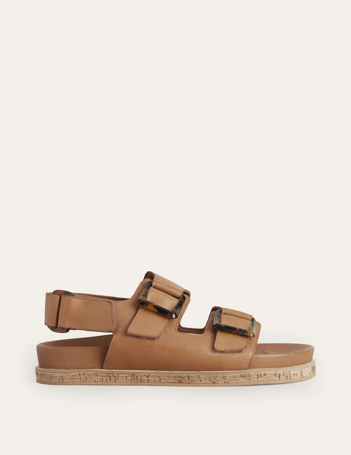 Chunky Flat Buckled Sandals-Golden Brown