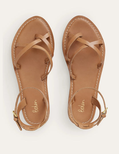 Easy Flat Sandals-Tan Leather