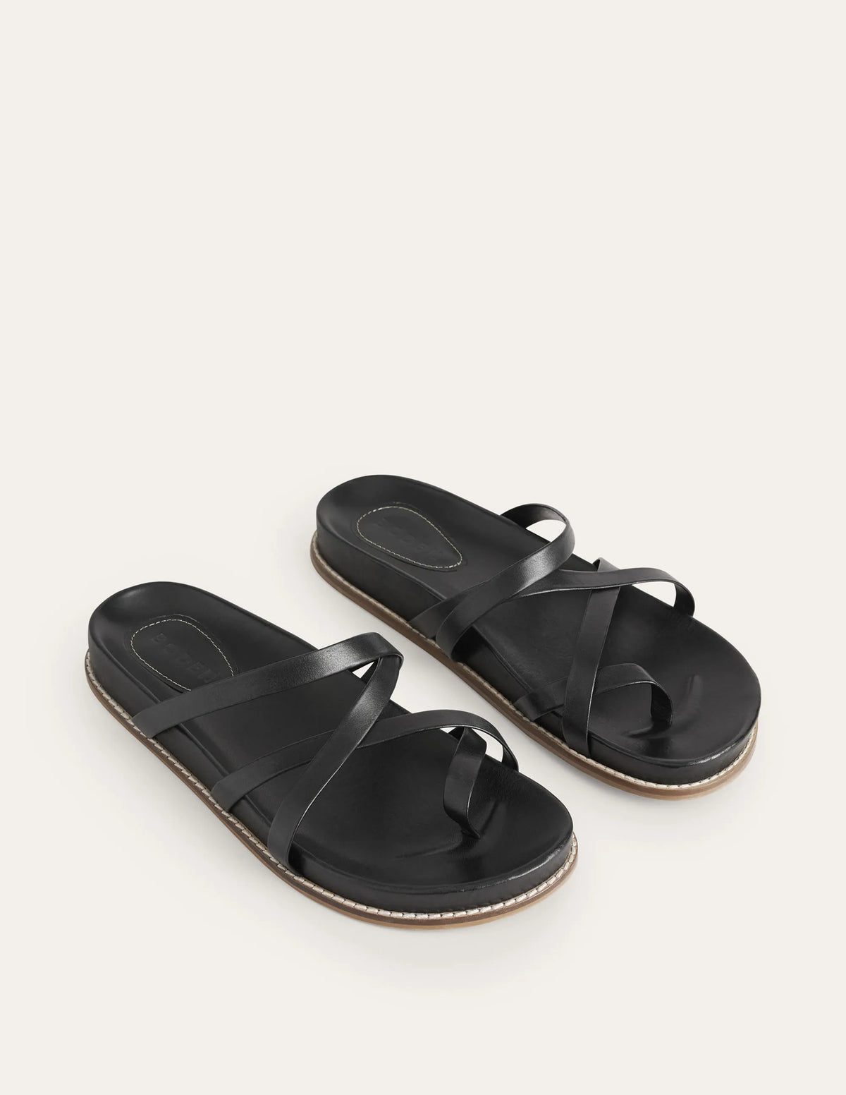 Multi Strap Flat Sandals-Black Leather