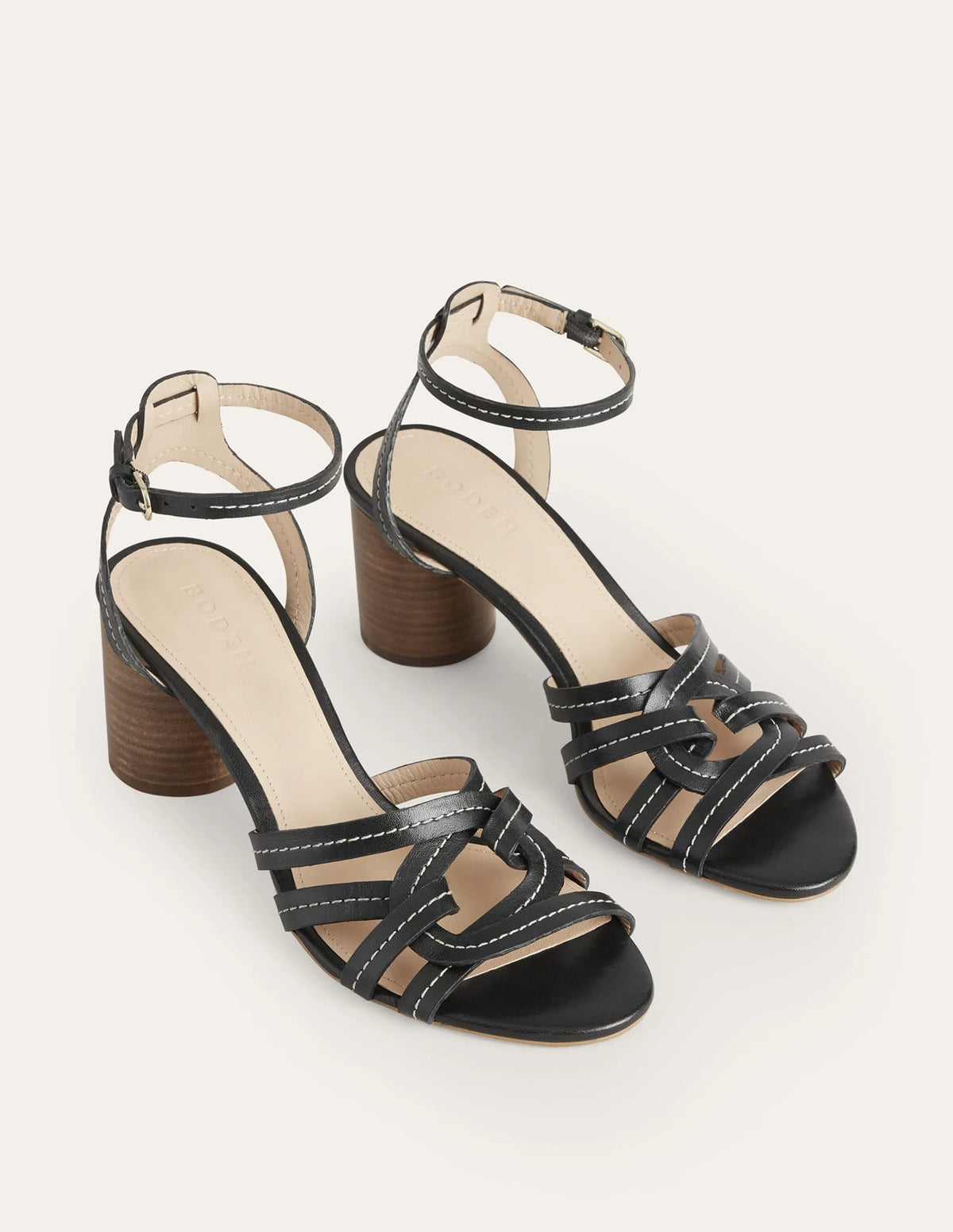 Multi Strap Heeled Sandals-Black Leather