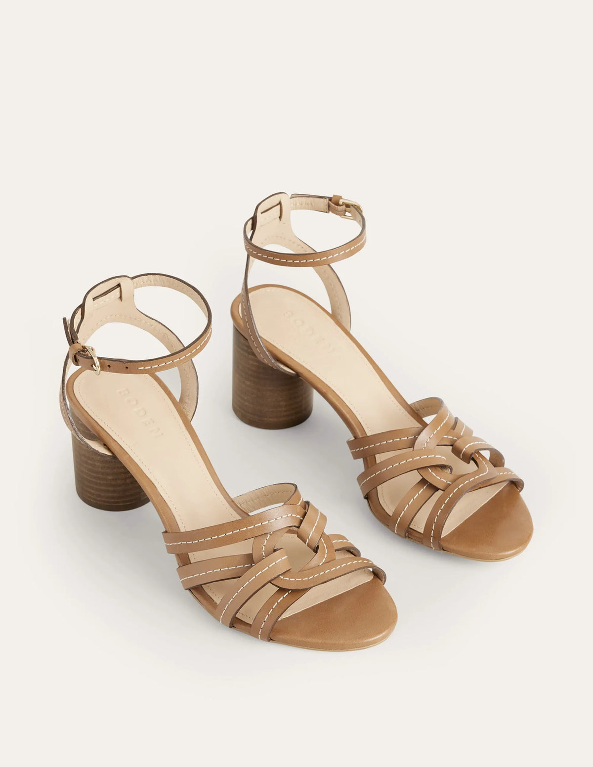 Multi Strap Heeled Sandals-Tan Leather