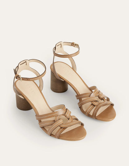 Multi Strap Heeled Sandals-Tan Leather